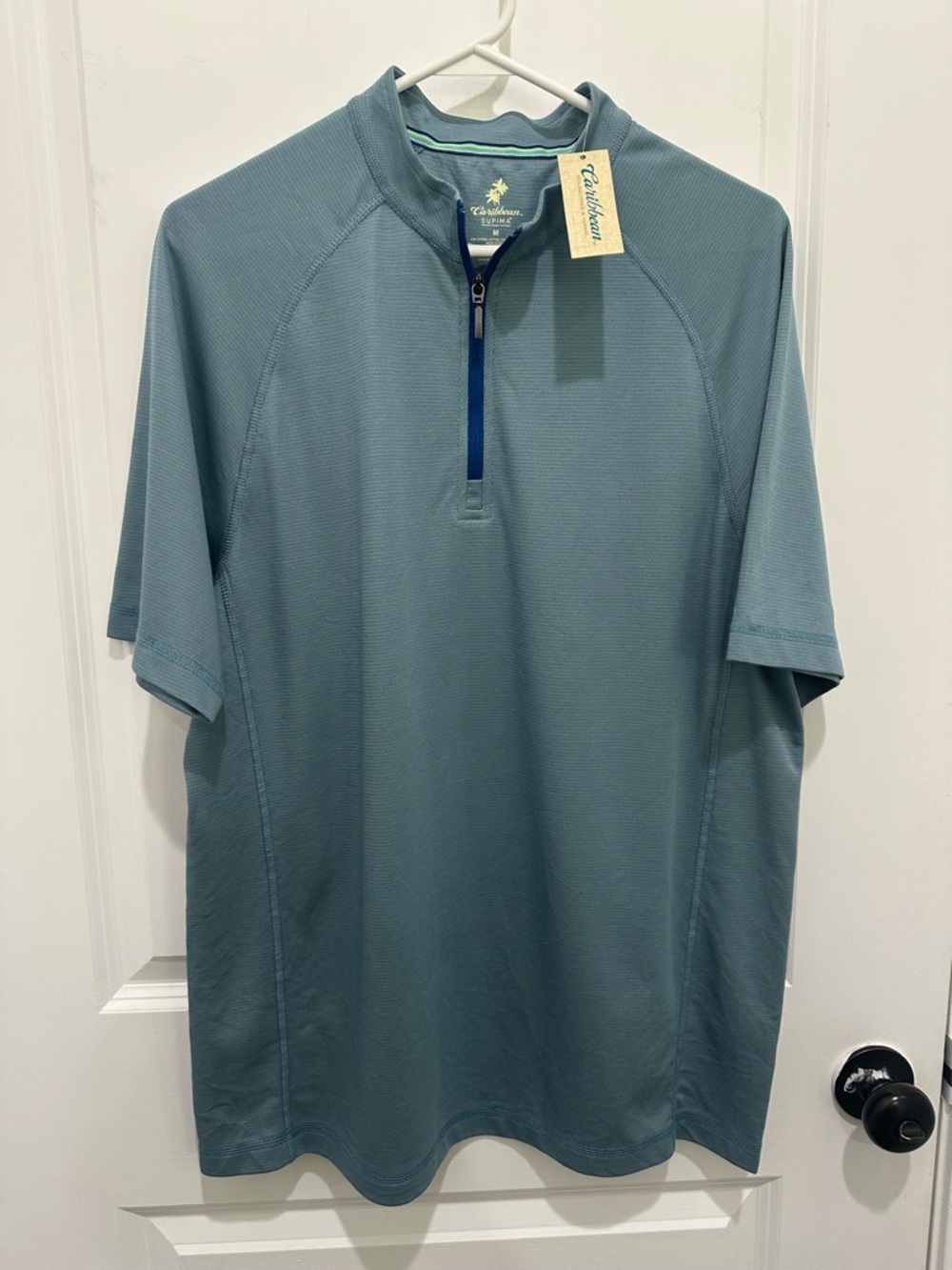 NWT Roundtree & Yorke Caribbean Supima Men’s  Short Sleeve Quarter-Zip Polo